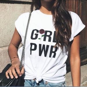 White GIRL POWER shirt with rose